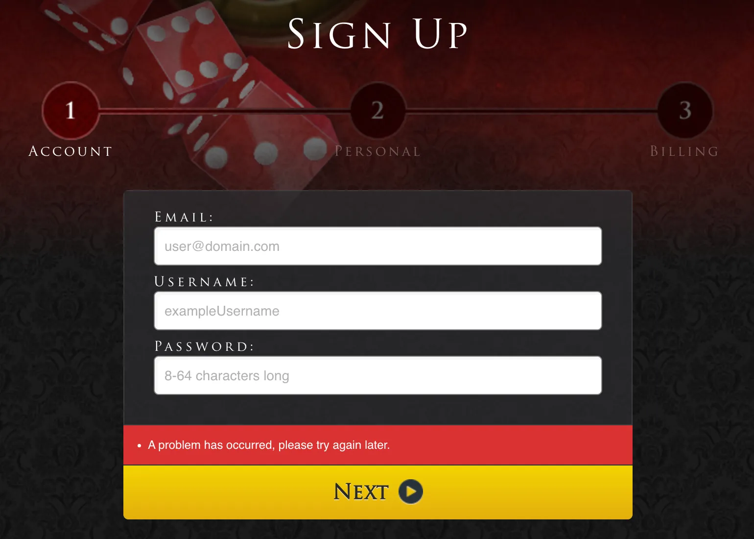 lucky-red-casino signup page